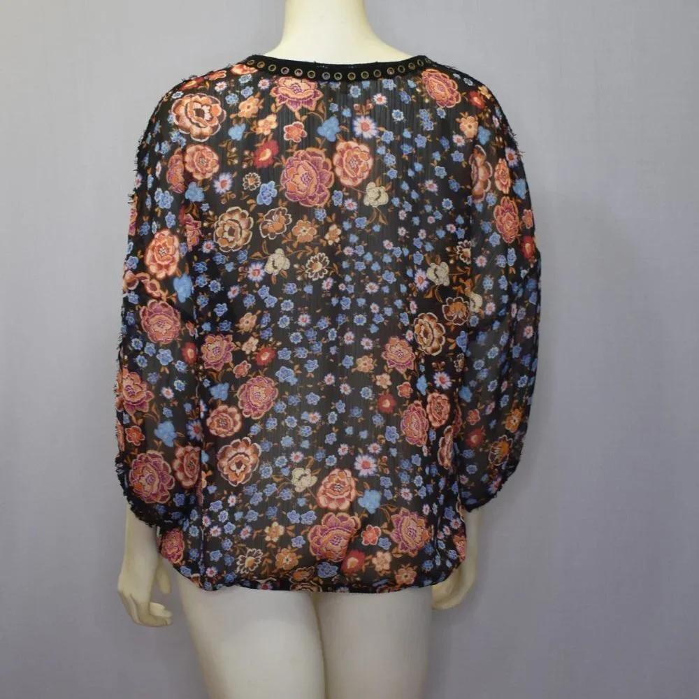 DEMOCRACY 3/4 SLEEVES‎ FLORAL SHEER BOUSE MD